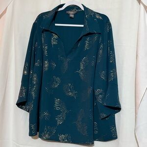 Olivia & Martin Chic Teal Blouse with Gold Patterns